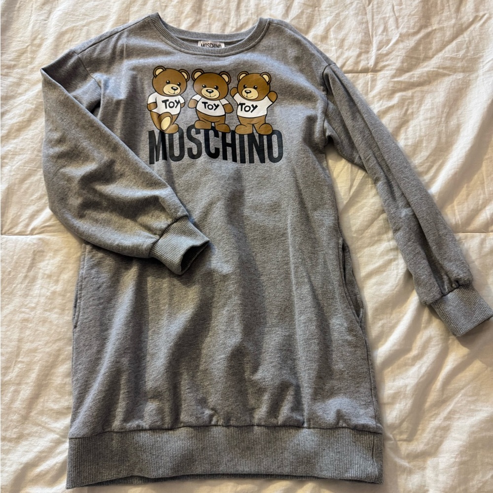 Kids Moschino Gray Teddy Bear Sweater Dress